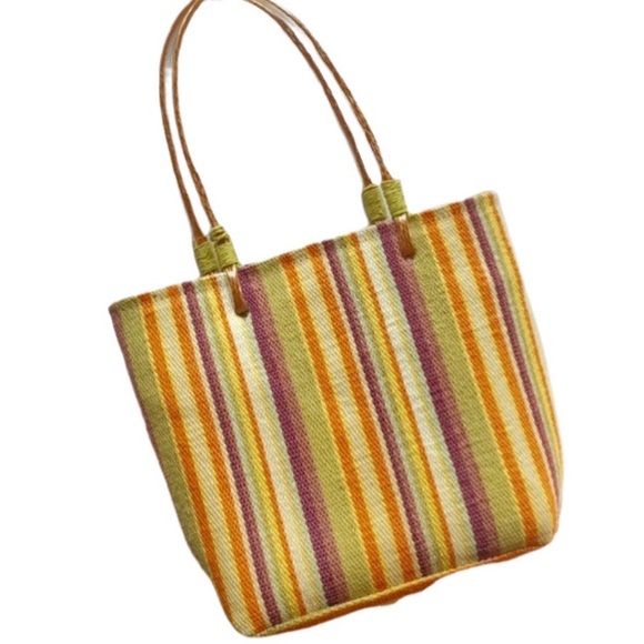 2/$30 Back to Basics basket weave striped tote - Picture 1 of 9